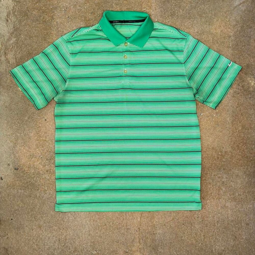 Nike Golf Dri Fit Striped Polo Shirt Green Mens Performance Golf Polo